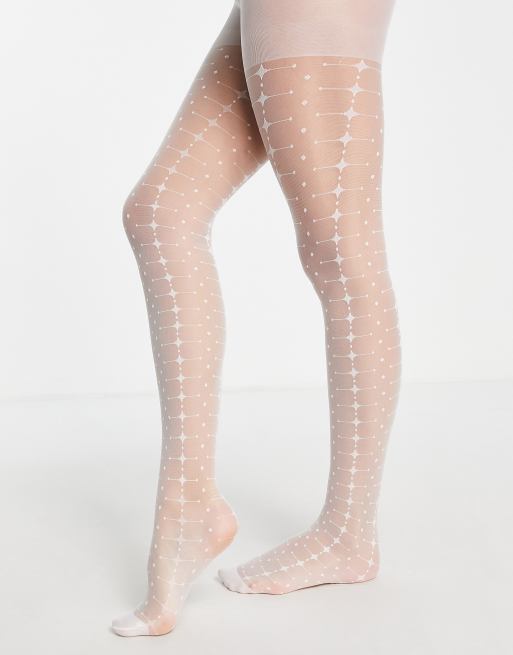 My Accessories London - Collants transparents à motifs - Crème, 3 de 4