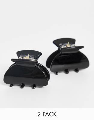 My Accessories London - Confezione multipack da 2 fermagli per capelli in resina neri