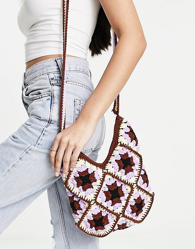 My Accessories - london crochet crossbody bag in brown and lilac