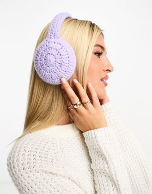 My Accessories London crochet ear muffs in lilac-Purple