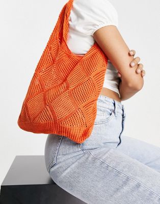 My Accessories London crochet tote bag in bright orange