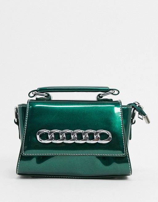 My Accessories London cross body bag in green with chain link detail