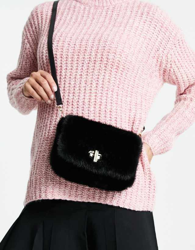 My Accessories London crossbody bag in black faux fur