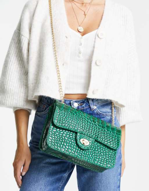 My Accessories London crossbody bag in green croc ASOS