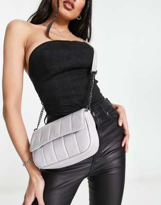 My Accessories London crossbody bag in padded silver nylon