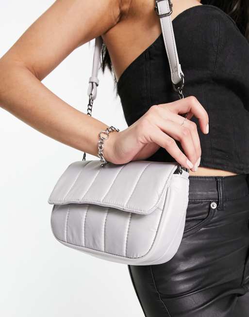 My Accessories London crossbody bag in padded silver nylon