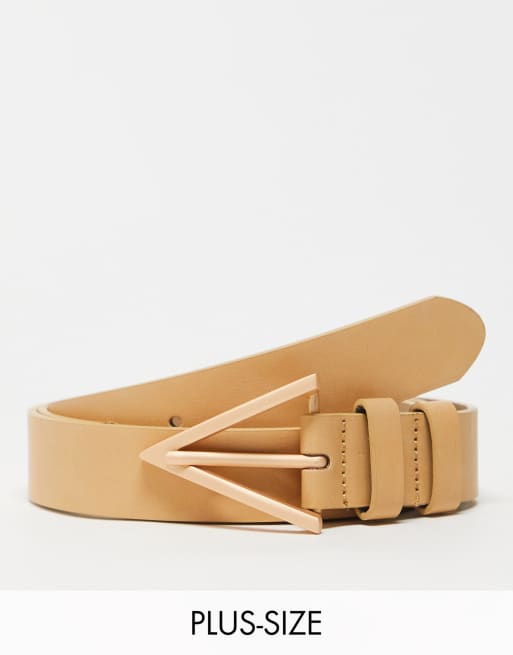 My Accessories London Curve - Cintura minimal color cuoio con fibbia a forma di freccia