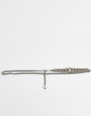 My Accessories London Curve - Cintura per vita e fianchi color argento a catena con maglie spesse