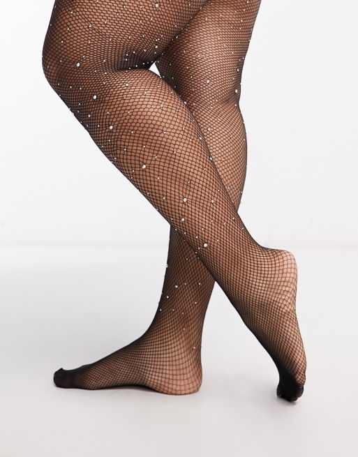 Collants de danse résille et strass - couleur peau - 8,90 €