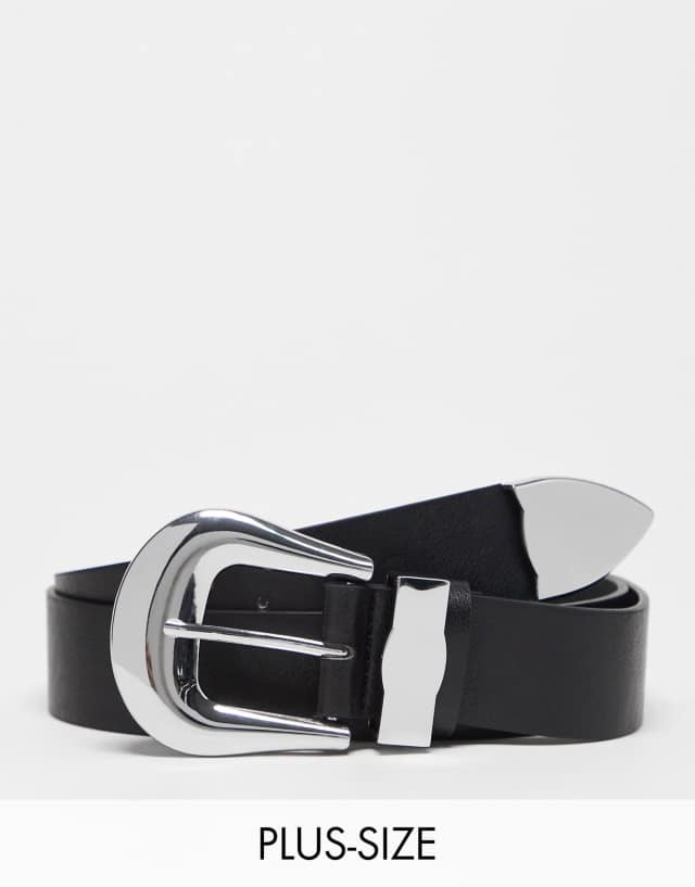 My Accessories London Curve Exclusive minimal western waist and hip jeans belt in black