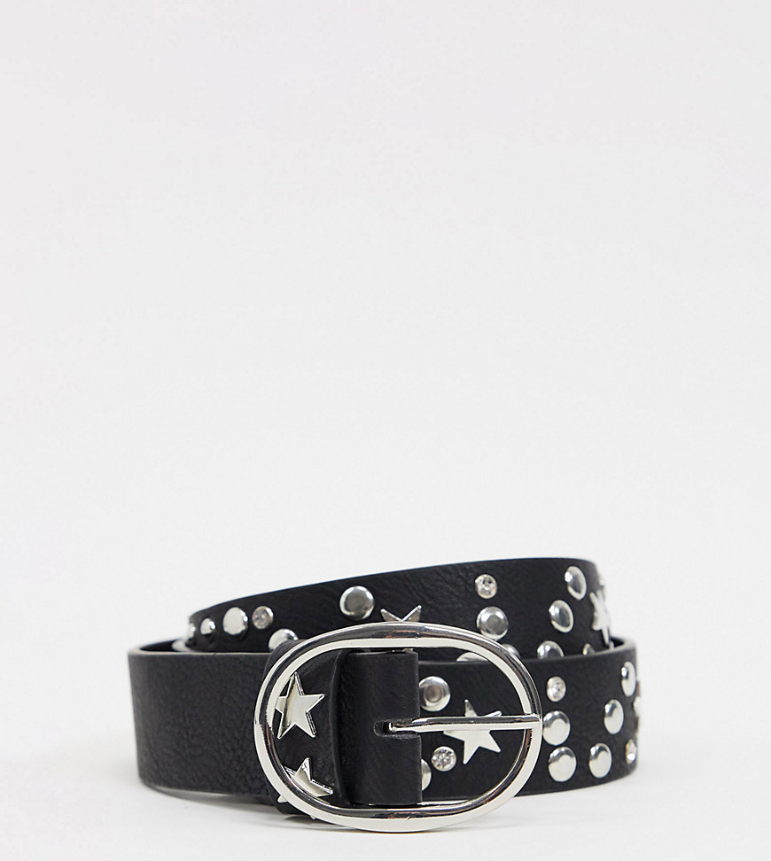 My Accessories London Curve Exclusive waist and hip belt with star detail in black