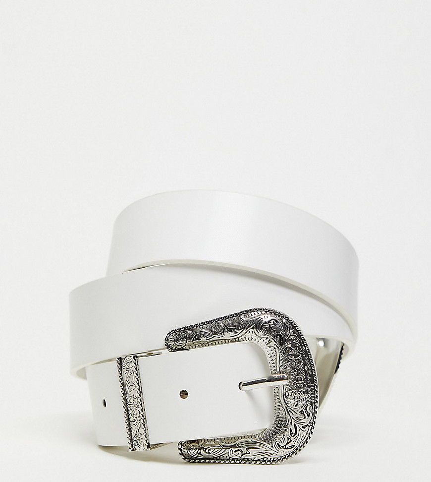 My Accessories London Curve Exclusive western double buckle belt in white