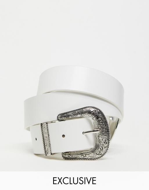 My Accessories London Curve Exclusive western double buckle belt in white