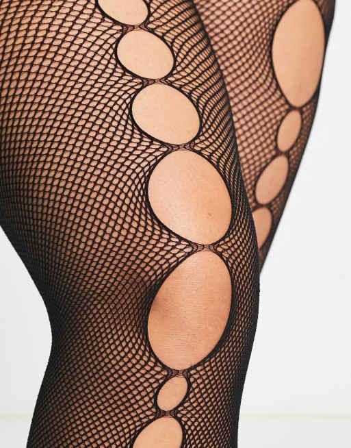 My Accessories London Curve fishnet tights with cut-outs in black