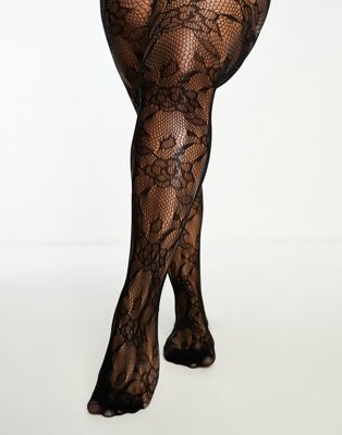 My Accessories London Curve floral lace tights in black