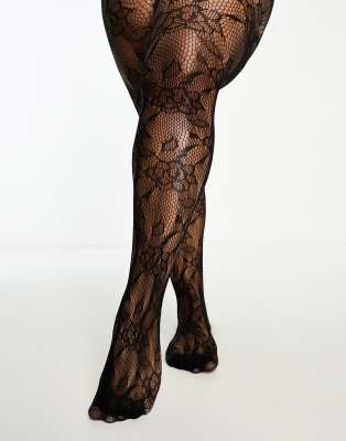 My Accessories London Curve floral lace tights in black  - ASOS Price Checker