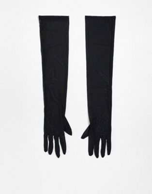 My Accessories London Curve halloween mesh elbow length gloves in black