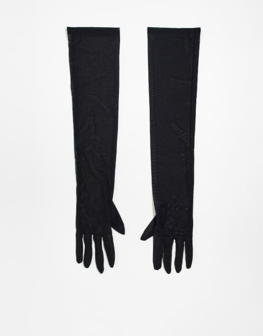 My Accessories London Curve mesh elbow length gloves in black