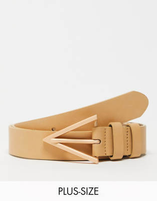 My Accessories London Curve minimal arrow buckle bet in tan-Brown