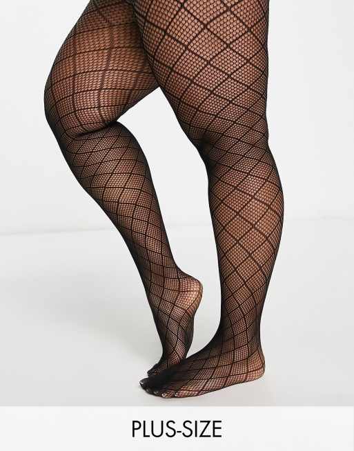 My Accessories London Curve sheer tights in black with criss cross diamond  print