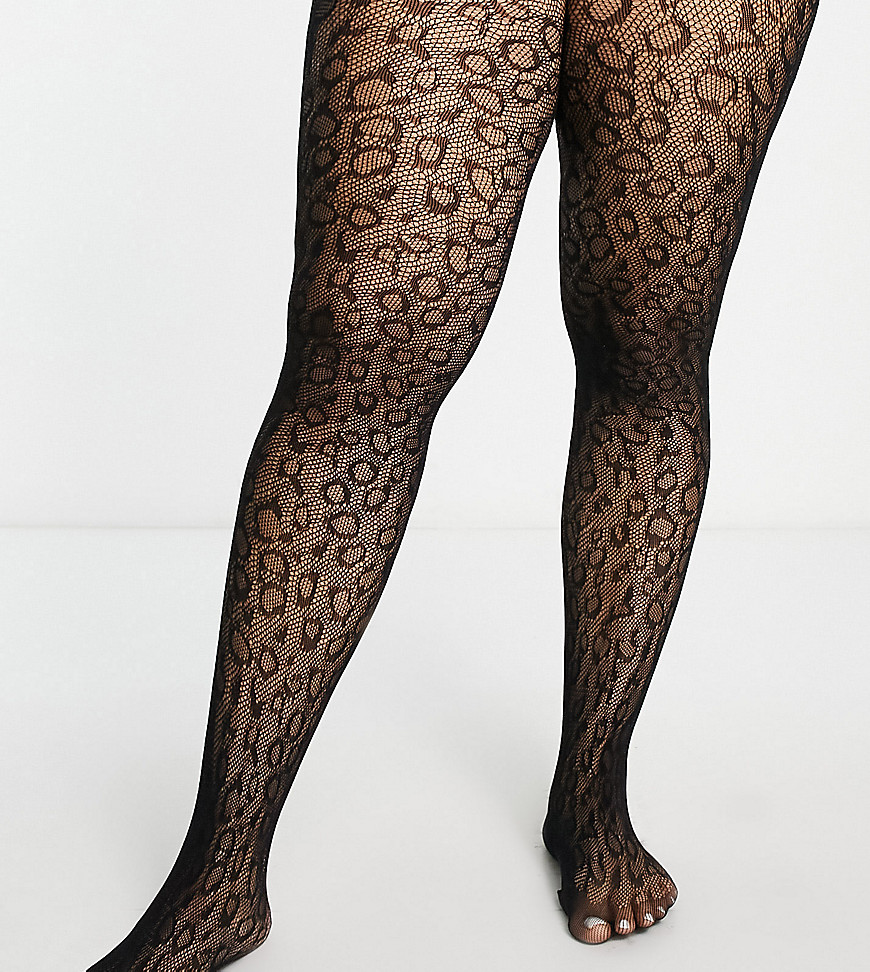 My Accessories London Curve sheer tights in black with leopard print