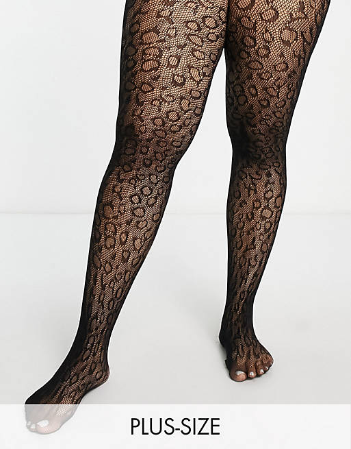 My Accessories London Curve sheer tights in black with leopard
