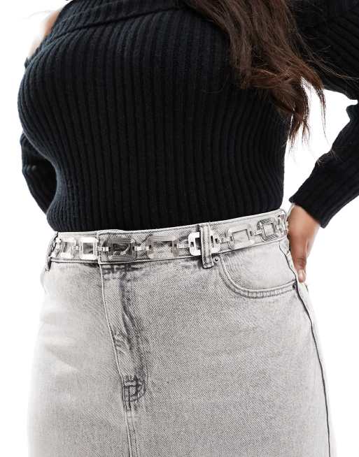 My Accessories London Curve square link belt in silver