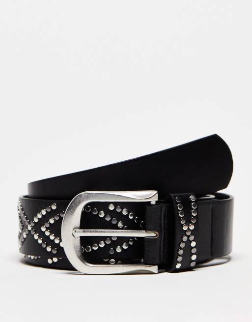 My Accessories London Curve studded belt in black | ASOS