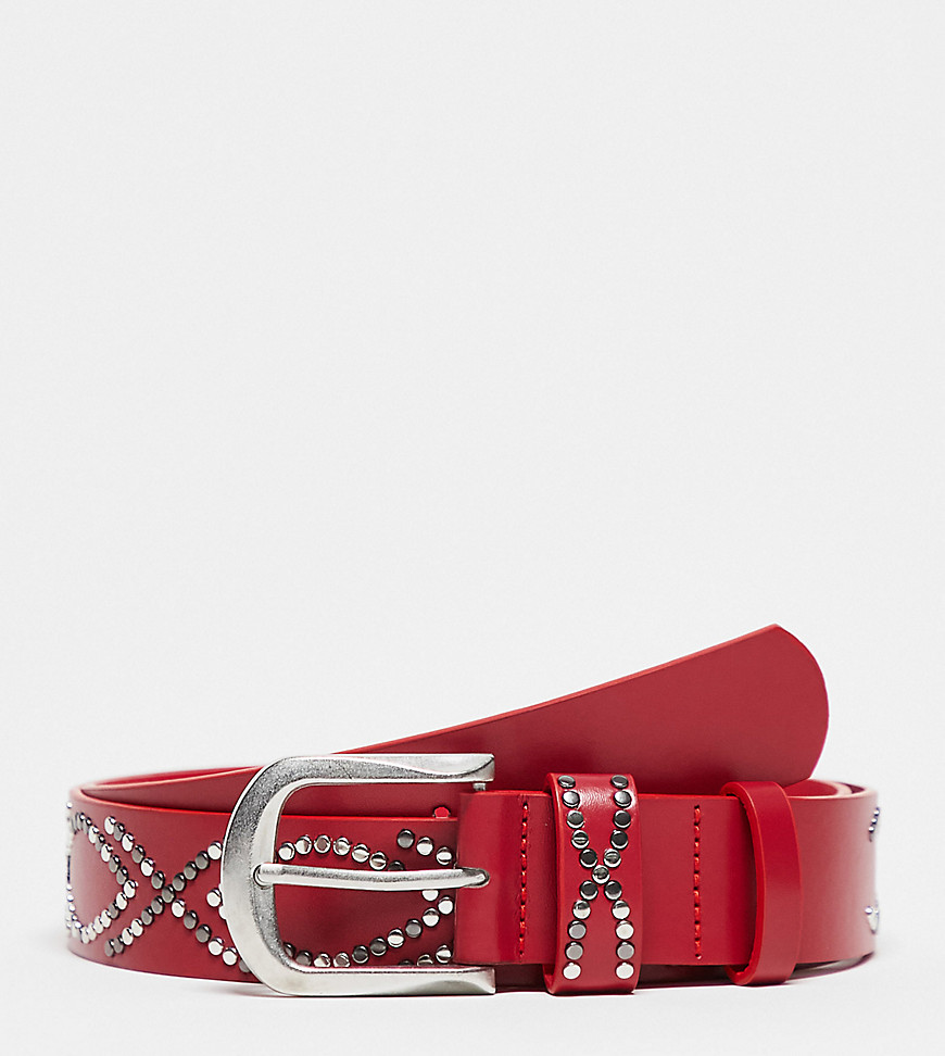 My Accessories London Curve studded belt in red
