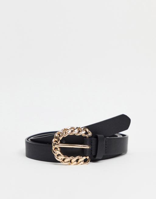 My Accessories London Curve - Taille- en heupriem voor jeans in zwart met kettingdetail