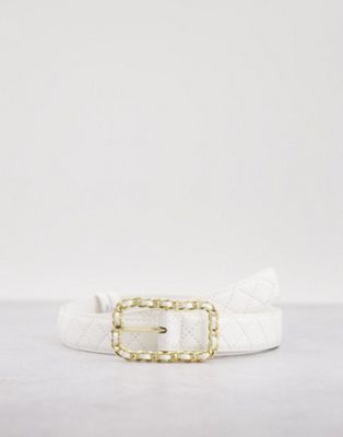 My Accessories London Curve waist and hip belt with gold chain buckle in white | ASOS
