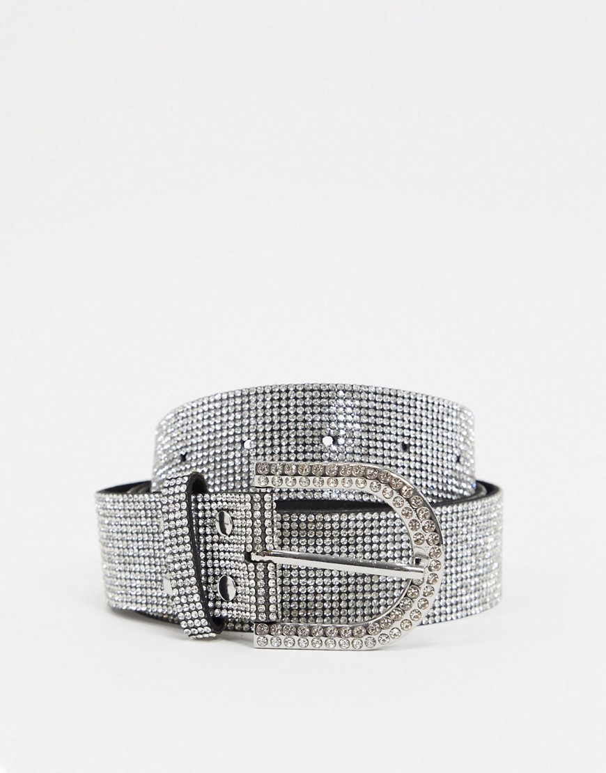 My Accessories London Curve waist and jeans belt in diamante-Silver