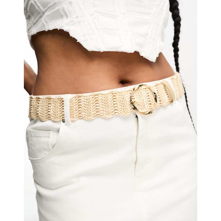 My Accessories London Curve woven rattan crochet belt in natural