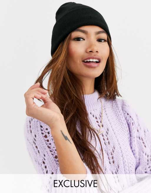 My Accessories London – Czarna czapka beanie z materiału w prążki