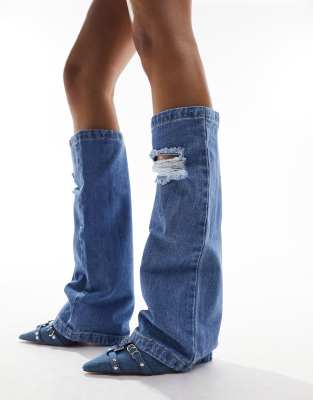 My Accessories London denim leg warmers in blue