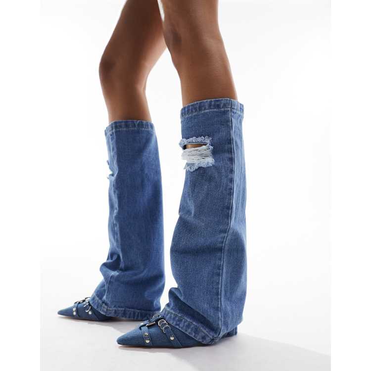 【in a row】Denim corset leg warmers Star Patched Flared Denim Leg Warmers Y2K | Gothic & Punk