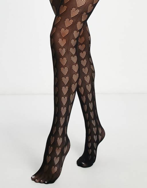 My Accessories London - Doorschijnende panty met hartmotief in zwart