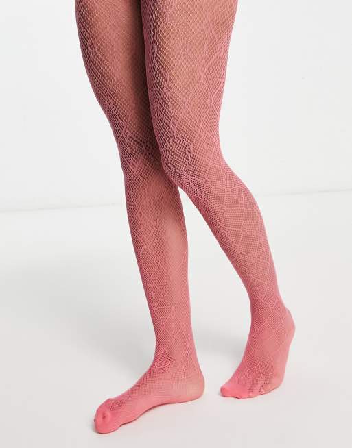 My Accessories London - Doorschijnende panty met ruitmotief in felroze