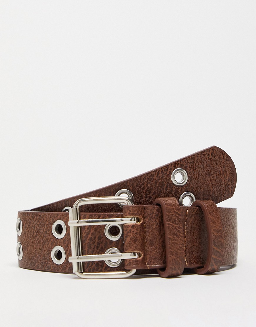 My Accessories London double row eyelet belt in brown