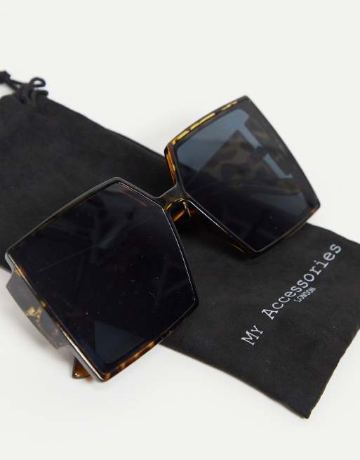 My Accessories London – Eckige Oversize-Sonnenbrille in Schildpatt-Optik, 4 von 4