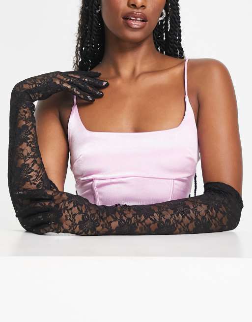 My Accessories London elbow length gloves in black lace, 2 of 4