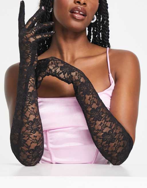 My Accessories London elbow length gloves in black lace, 3 of 4