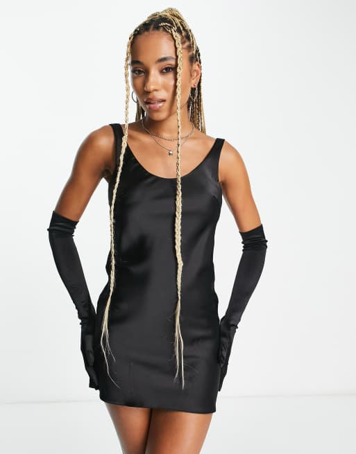My Accessories London elbow length gloves in black satin, 2 of 4