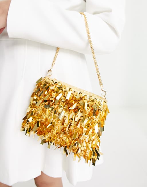 Zara - Beaded Shoulder Bag with Fringing in Gold - One Size Only - Woman