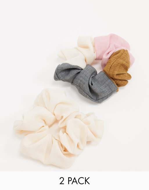My Accessories London Exclusive 2 pack hair scrunchies in colourblock and cream satin