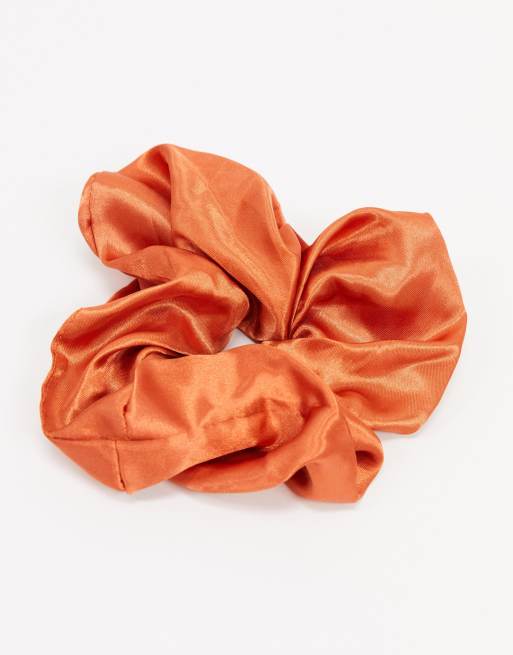 My Accessories London Exclusive 2 pack oversized satin hair scrunchies in rust and pink, 4 of 4