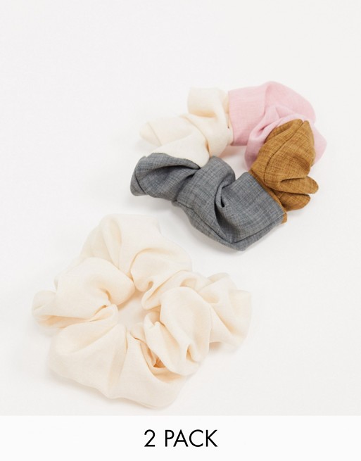 My Accessories London Exclusive 2 pack scrunchies in colourblock and cream satin