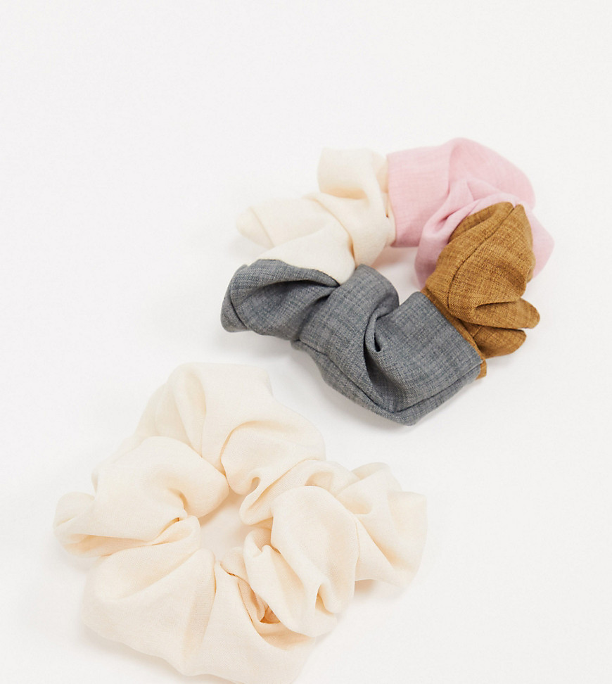 My Accessories London Exclusive 2 pack scrunchies in colourblock and cream satin-Multi