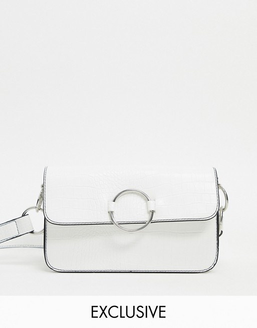 My Accessories London Exclusive 90s croc effect shoulder bag with ring detail in white