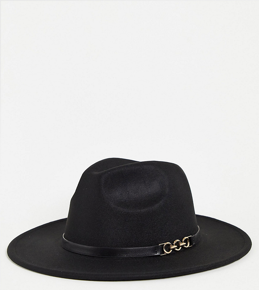 My Accessories London Exclusive adjustable black fedora with chain detail